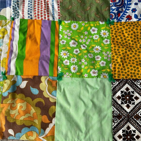 Funky boho Granny Patchwork Quilt Lap Blanket 35x41" Flowers Green Pink orange - Picture 3 of 10